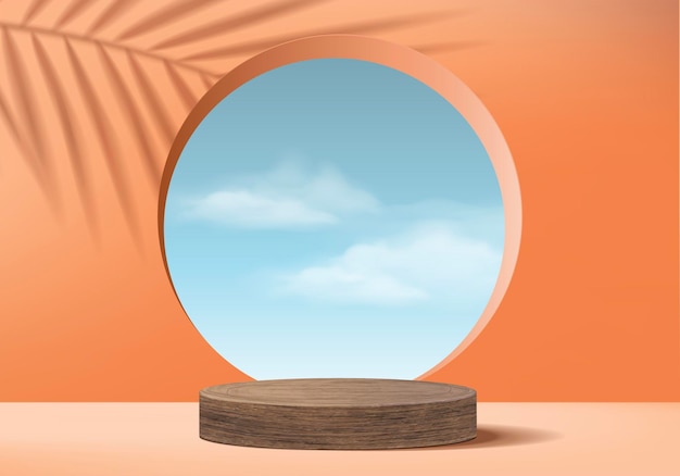 Display 3D podio con forma geometrica foglia, piattaforma di rendering 3D piedistallo