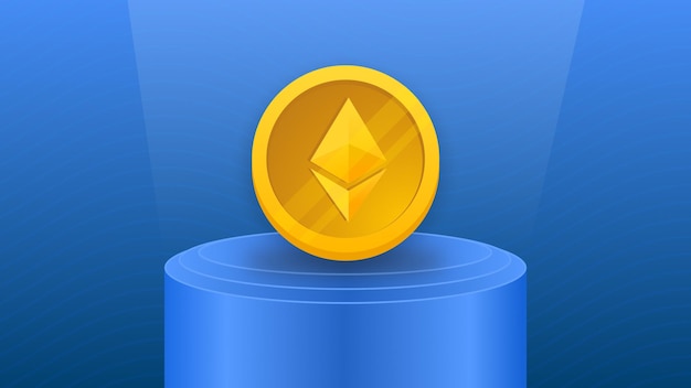 Display di monete in criptovaluta d'oro con podio