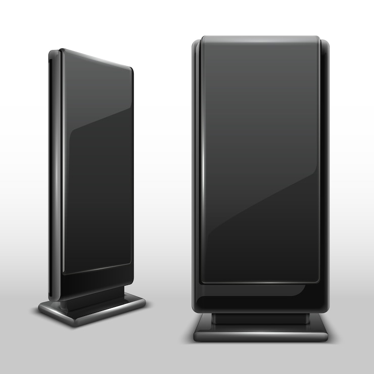 Vettore display digitale lcd da esterno. modello di vettore isolato tabellone per le affissioni dello schermo diritto. pannello esterno, tabellone per le affissioni