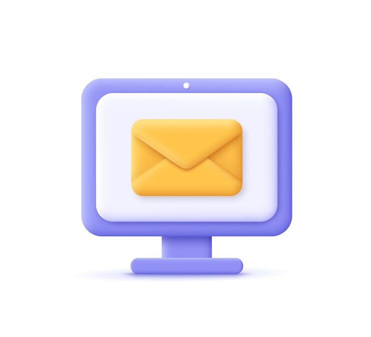 Vettore display e busta del monitor del computer servizio di posta e-mail messaggio di posta elettronica concetto di rete sociale icona vettore 3d stile minimal cartone animato