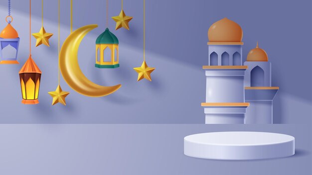 Display islamico sfondo decorazione podio con ornamento islamico Illustrazione 3D vettoriale