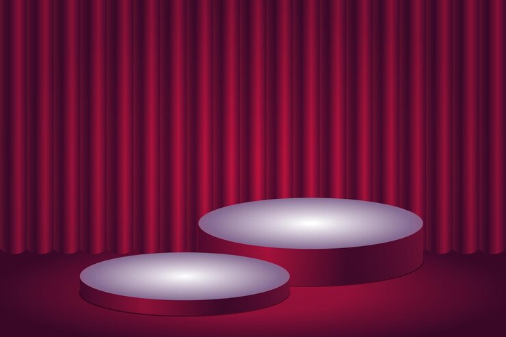 Vettore display per prodotti sul palco rosso. modelli di progettazione di marchi e imballaggi