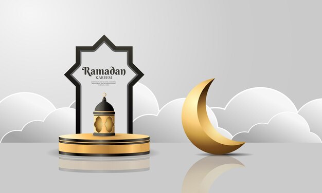 Display realistico del prodotto del podio della bandiera del ramadan kareem