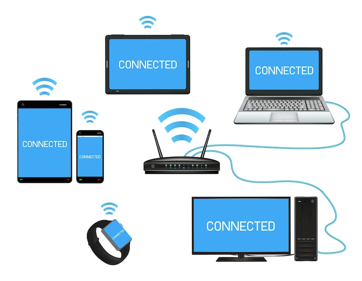 Vettore dispositivo intelligente e computer collegati con il router