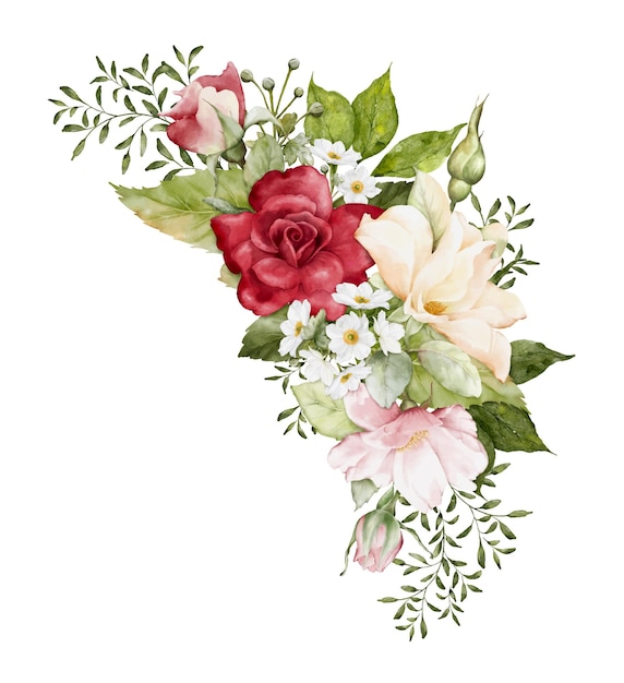 Disposizione dell'acquerello con bellissimi fiori di rosa