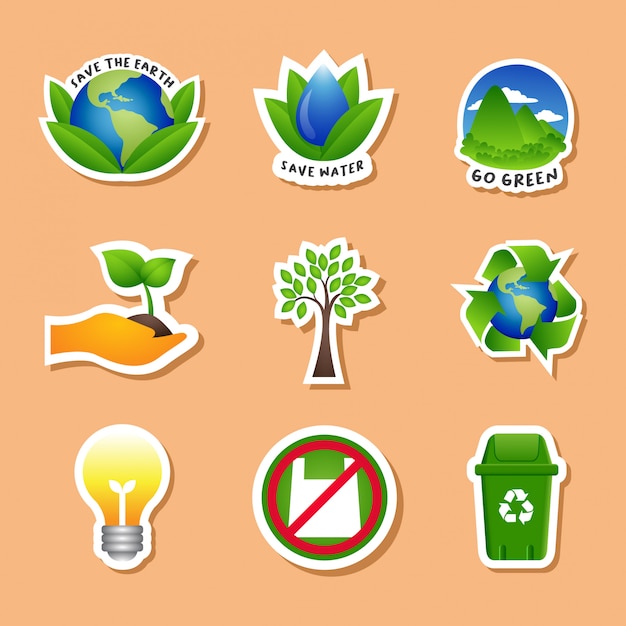 Distintivi di ecologia disegnati a mano