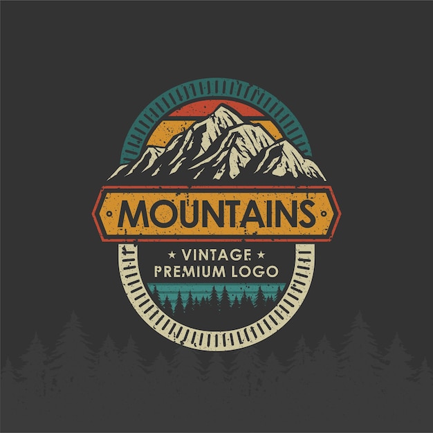 Distintivo con logo vintage retrò Avventura di Natale e montagne all'aperto per poster di t-shirt adesive