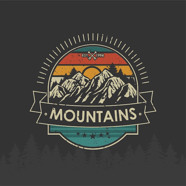 Distintivo con logo vintage retrò Avventura natalizia e montagne all'aperto per t-shirt adesiva