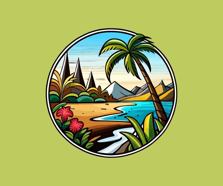 distintivo del logo della spiaggia estiva vintage sullo sfondo del cerchio
