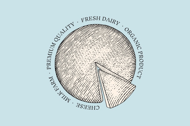 Distintivo di formaggio. Logo vintage per mercato o drogheria. Latte fresco biologico.