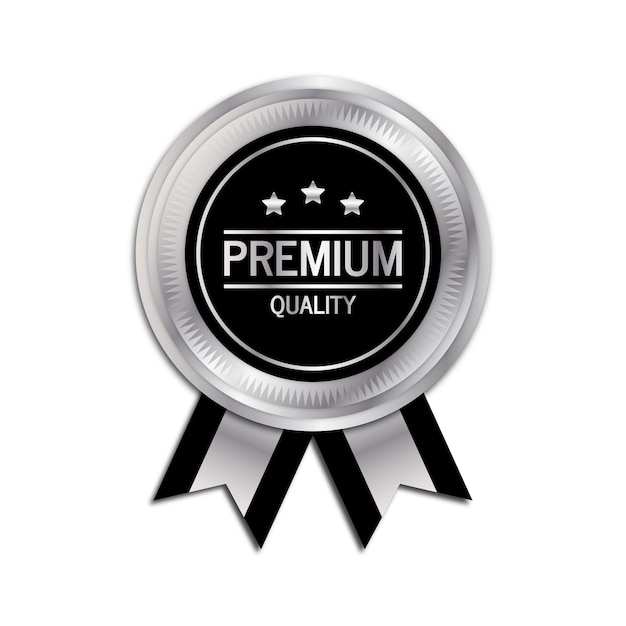 Distintivo emblema di qualità premium con colore argento e nastro nero