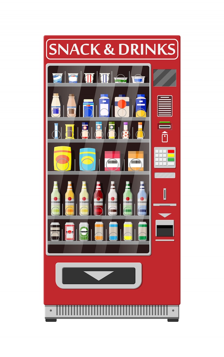 Vettore distributore automatico di cibi e bevande.
