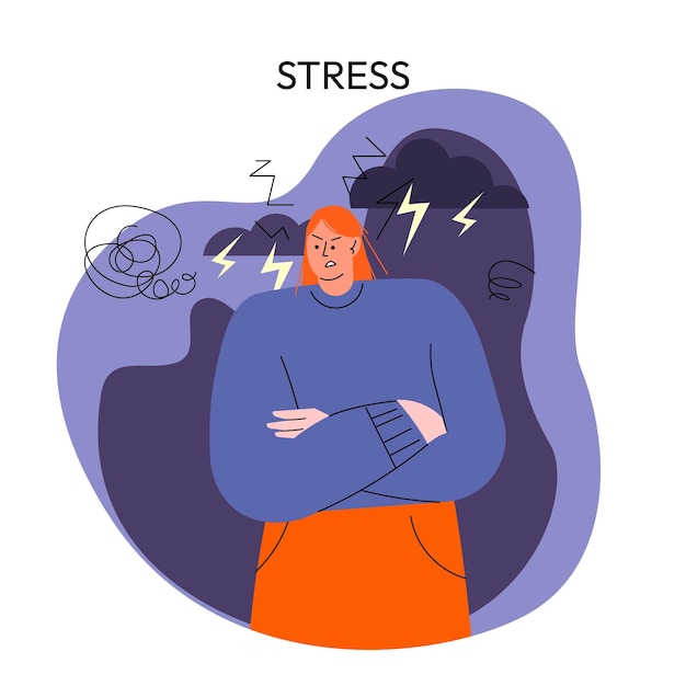 Disturbi mentali stressati stanchi arrabbiati ragazza triste illustrazione vettoriale in stile piatto