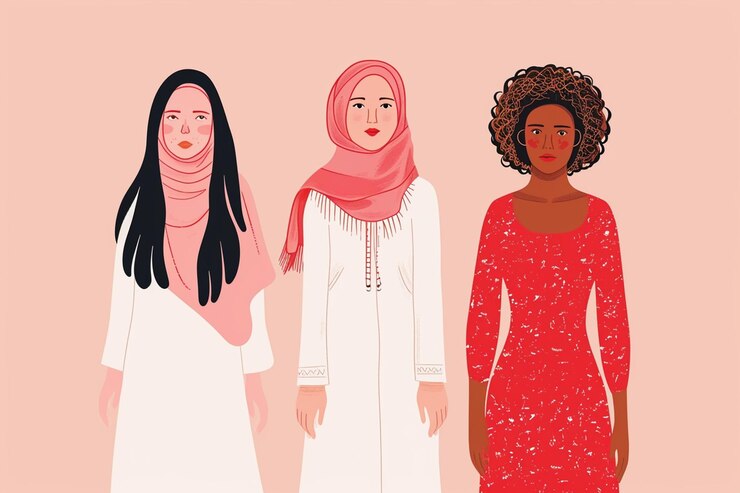 Vettore diverse donne nell'adorabile illustrazione rosa
