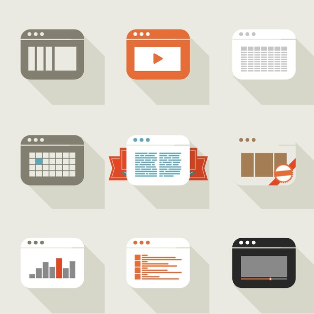 Diverse icone del browser web impostano elementi di design in stile vintage