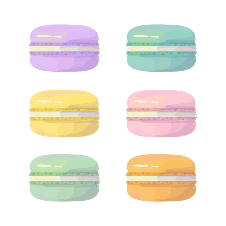 Vettore diversi gusti di macarons biscotti francesi ad acquerello vettore isolato su sfondo bianco