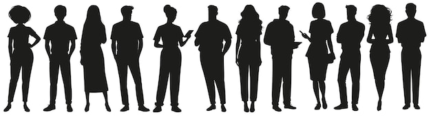 Diversi professionisti in pose eleganti che mostrano silhouette aziendali