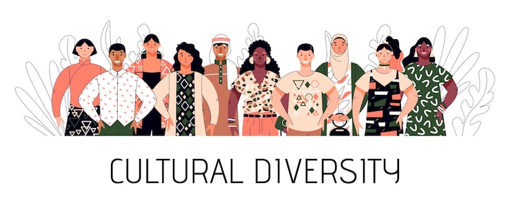 Vettore diversità culturale con persone multirazziali fumetto illustrazione vettoriale isolato