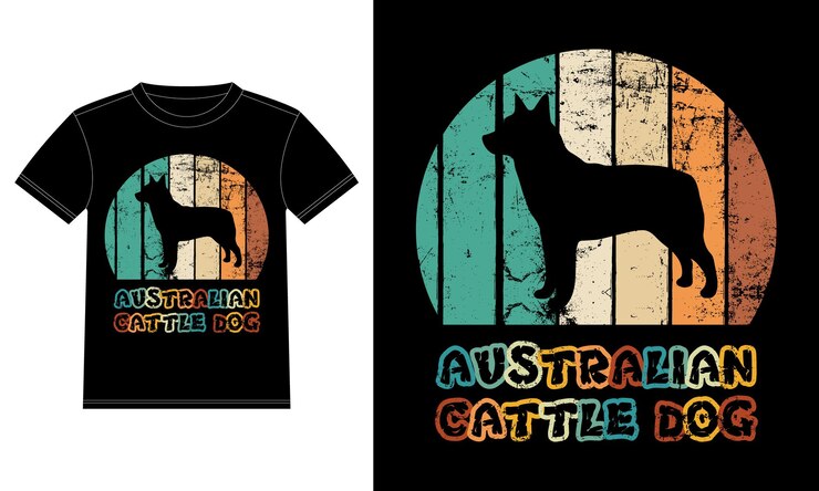 Vettore divertente bovini australiani vintage retrò tramonto silhouette regali amante dei cani proprietario di cani t-shirt essenziale