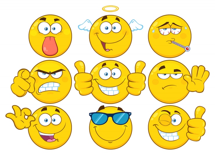Vettore divertente cartone animato giallo emoji face series set di caratteri