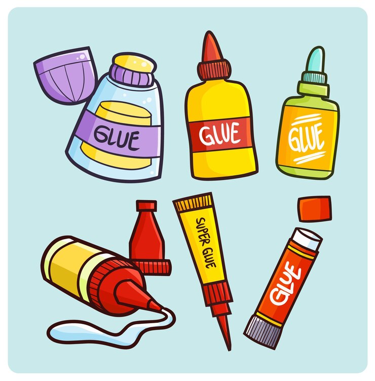 Divertente collezione di imballaggi per colla in semplice stile doodle