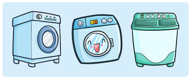 Divertente collezione di lavatrici in semplice stile doodle