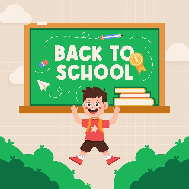 divertente e carino banner per social media di ritorno a scuola in design piatto