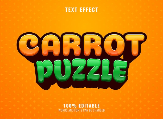 Divertente simpatico puzzle di carota 3d cartone animato gioco logo titolo effetto testo