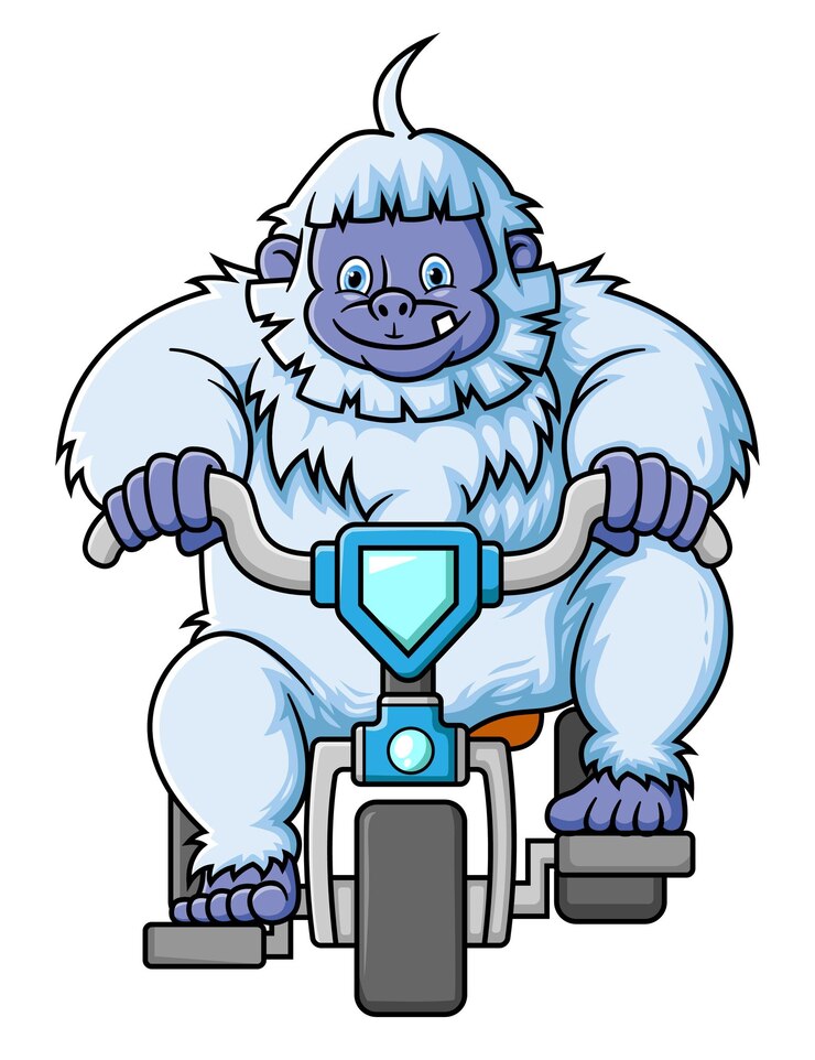 Vettore divertente un grande yeti che va in bicicletta