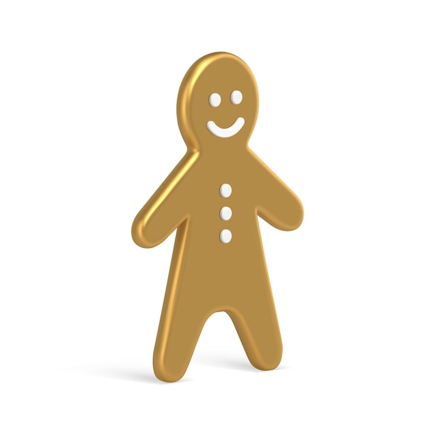 Divertente uomo di pan di zenzero metallico sottile isometrica Pallina di Natale dorata disegno decorativo vettoriale