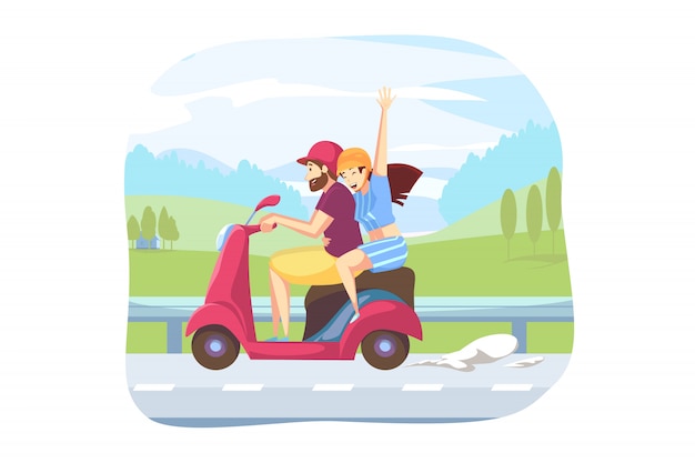 Divertimento, guida, concetto di viaggio su strada