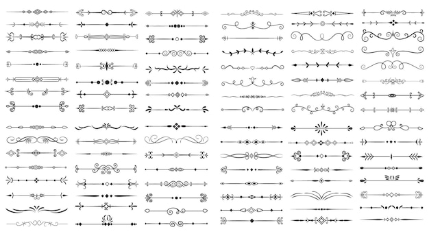 Divisore di pagina ed elementi di progettazione Set di vari semplici divisori neri Disegno divisore assortito