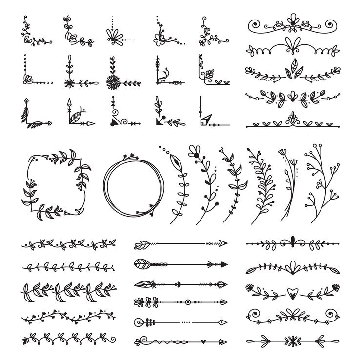 Vettore divisori decorativi fioriti linee divisore fiore bordo floreale angoli e ornamenti vintage doodle decorazioni eleganti collezione vettoriale di classe