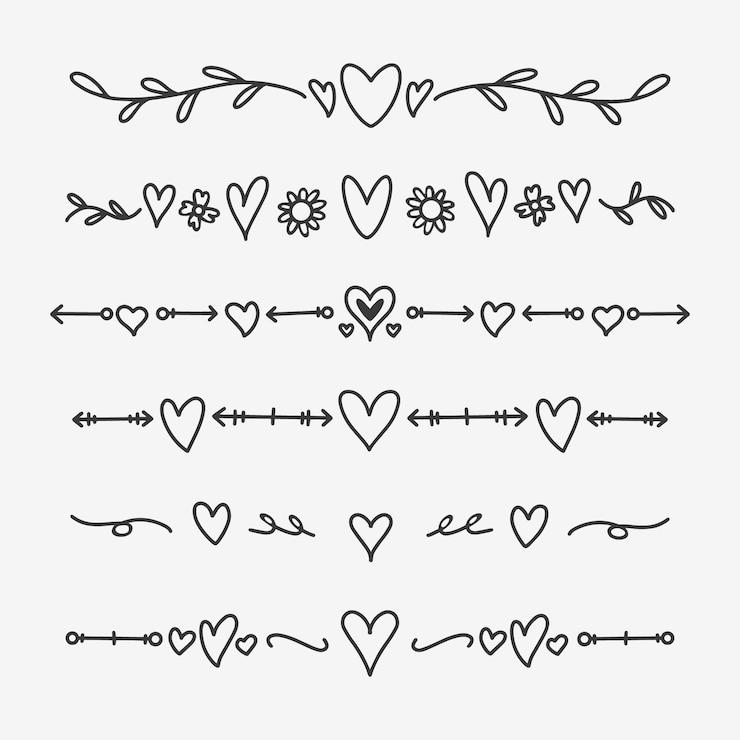 Divisori di cuore disegnati a mano