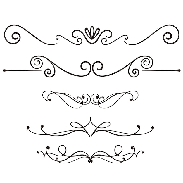 Divisori di testo set di scarabocchi elementi decorativi di matrimonio ornamenti confini linee vettore disegnato a mano i