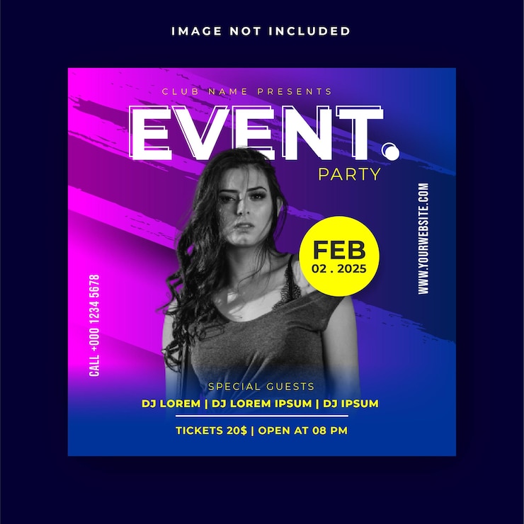 Vettore dj party con modello di post sui social media dal vivo di musica