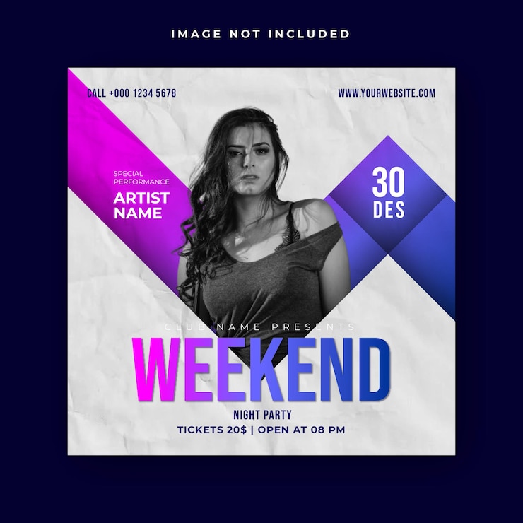 Vettore dj party con modello di post sui social media dal vivo di musica