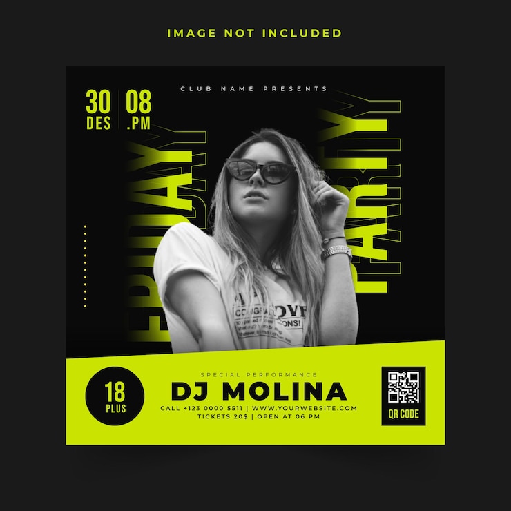 Vettore dj party con modello di post sui social media dal vivo di musica