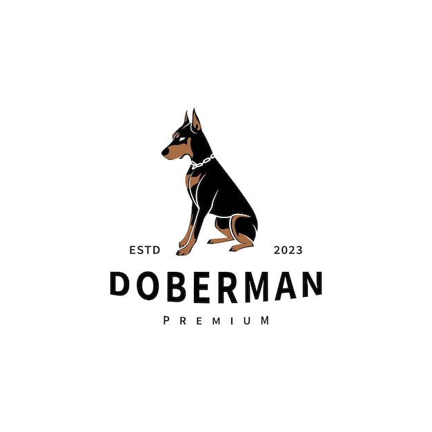 Doberman cane seduto illustrazione del logo design