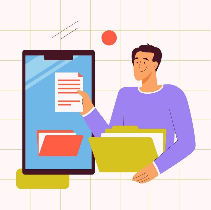 Documento della tenuta dell'uomo del concetto di applicazione del file manager