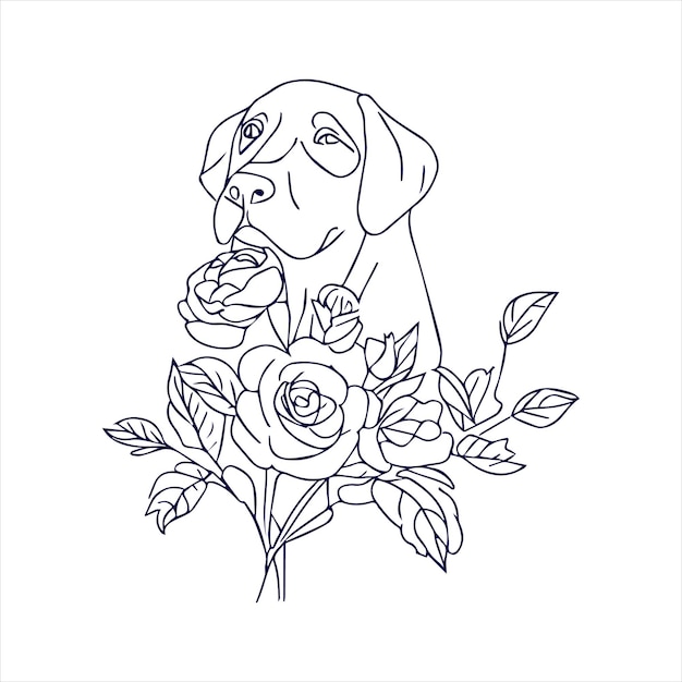 dog rose flower line art con disegno a mano