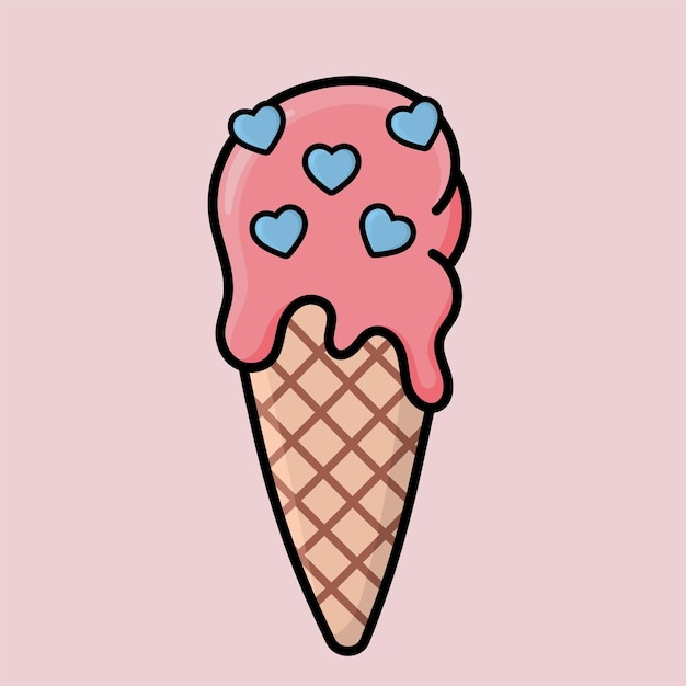 Dolce cono di gelato con i cuori per il giorno di San Valentino