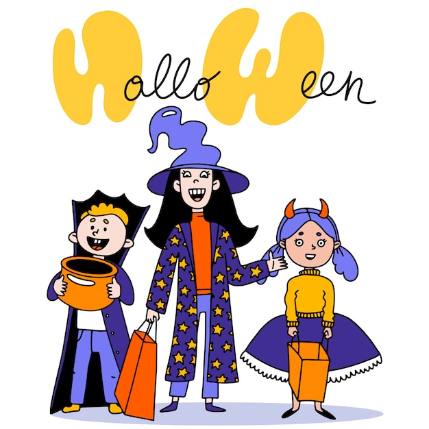 Dolcetto o scherzetto Illustrazione vettoriale di doodle divertente per il design di halloween