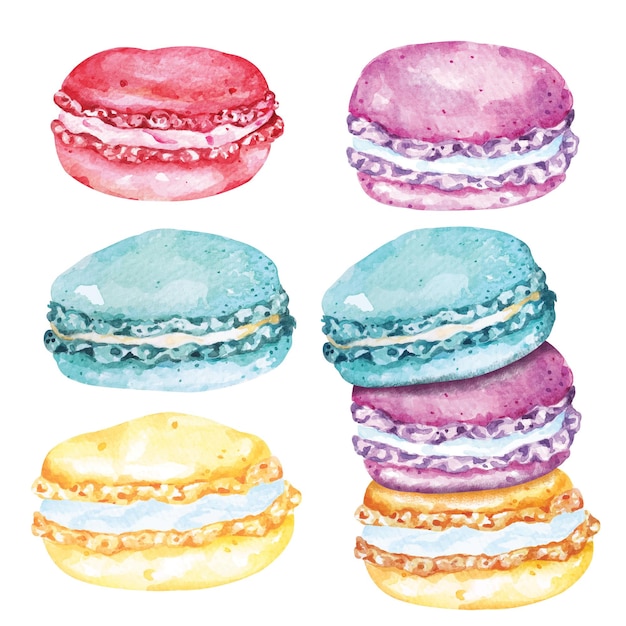 dolci macarons colorati con acquerello.pila di amaretti.dolci dai colori vivaci per spuntini