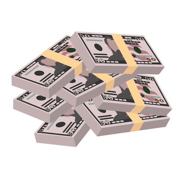 Dollaro americano illustrazione vettoriale USA denaro set bundle banconote Carta moneta 50 USD