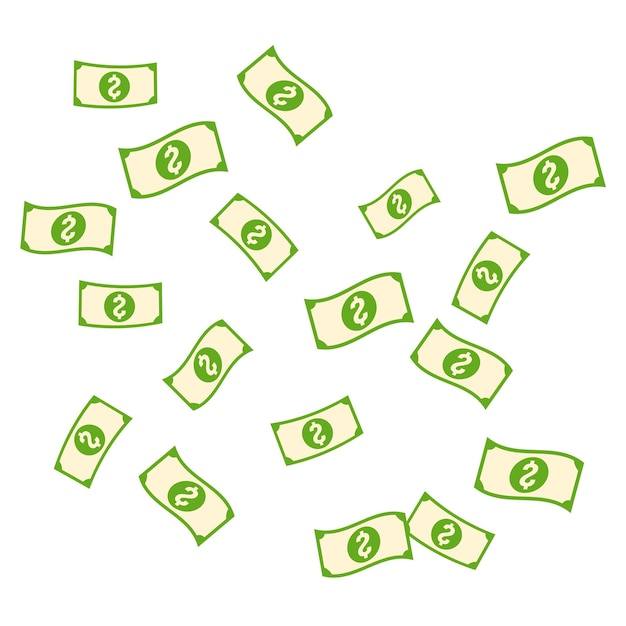 Dollaro, denaro che vola in aria illustrazione vettoriale su sfondo bianco isolato.