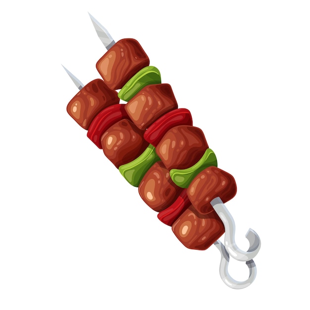 Döner alla griglia kebab di carne su spiedini stick icona. Illustrazione del barbecue.