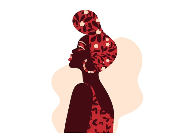 Donna africana con un'illustrazione di headwrap in stile piano