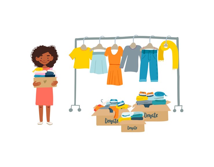 Donna afroamericana con vestiti per donazione