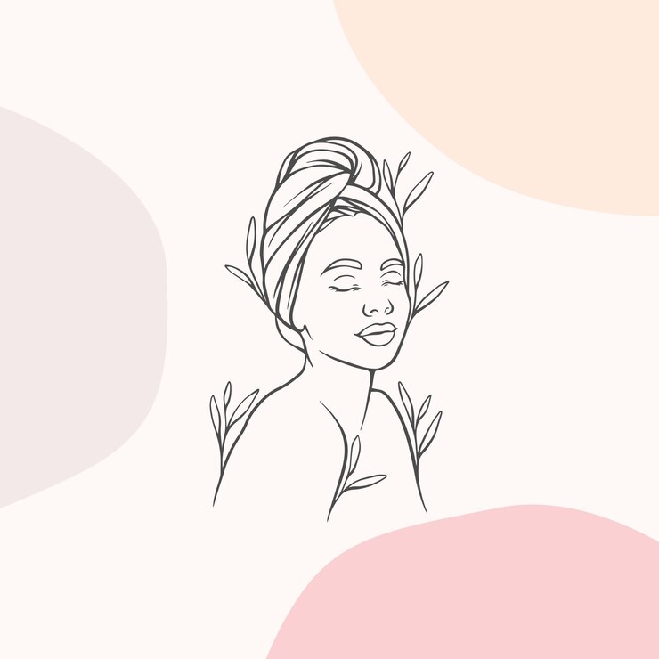 Vettore donna bellissima disegnata a mano che si prende cura del viso
